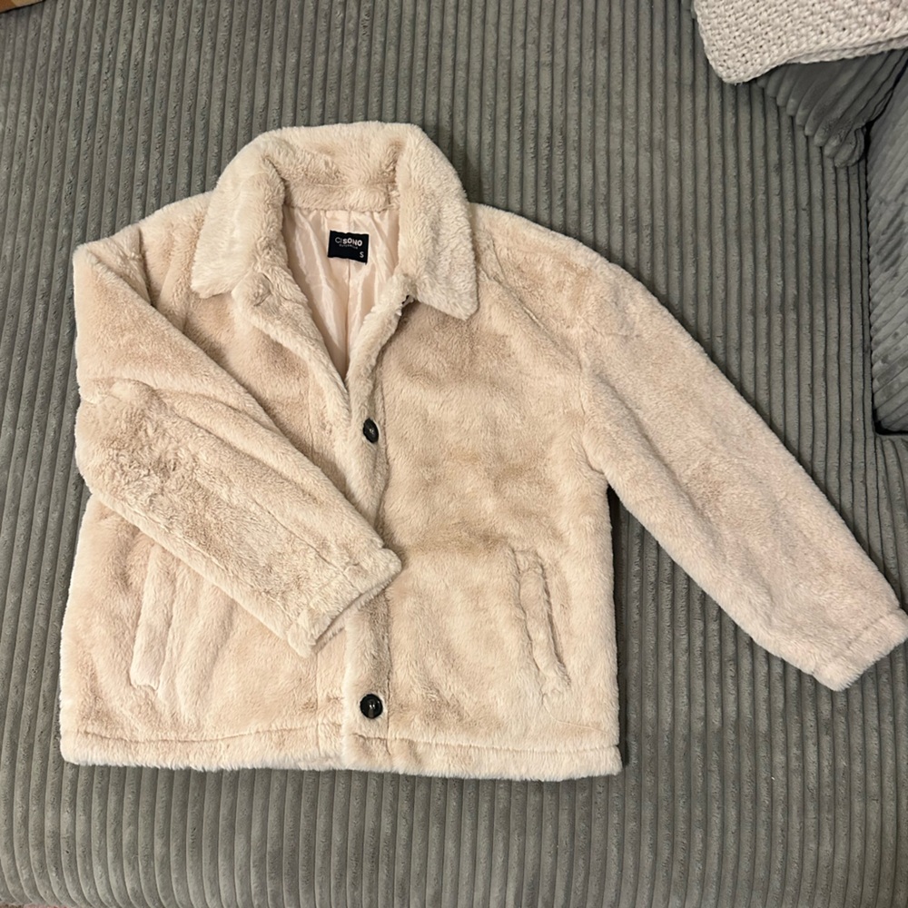Ci Sono Beige Faux Fur Coat - Picture 2 of 8